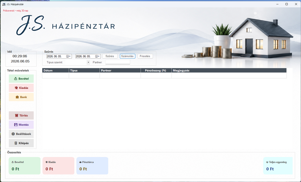 J.S. Házipénztár – Személyes pénzkezelő szoftver